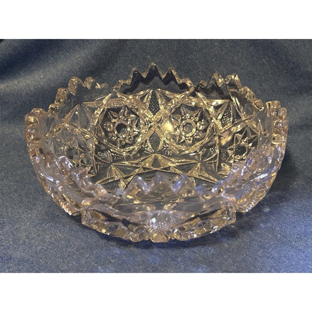 ABP American Brilliant Period Cut Glass Bowl 4" Diameter Jagged Edges